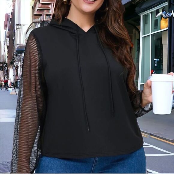 Fishnet Sleeves Hoodie l Black Cropped  l 1X l NWOT - Picture 10 of 10